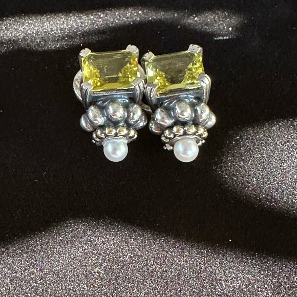 Lagos 18k Yellow Gold Sterling Silver Citrine 5mm Pearl Caviar Stud Earrings - Picture 6 of 7